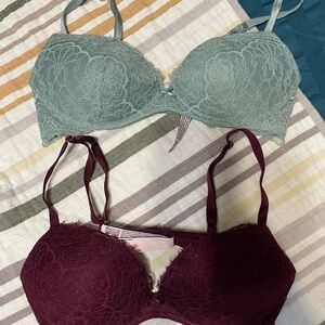 Elegant Lace Bra Set - Green and Burgundy